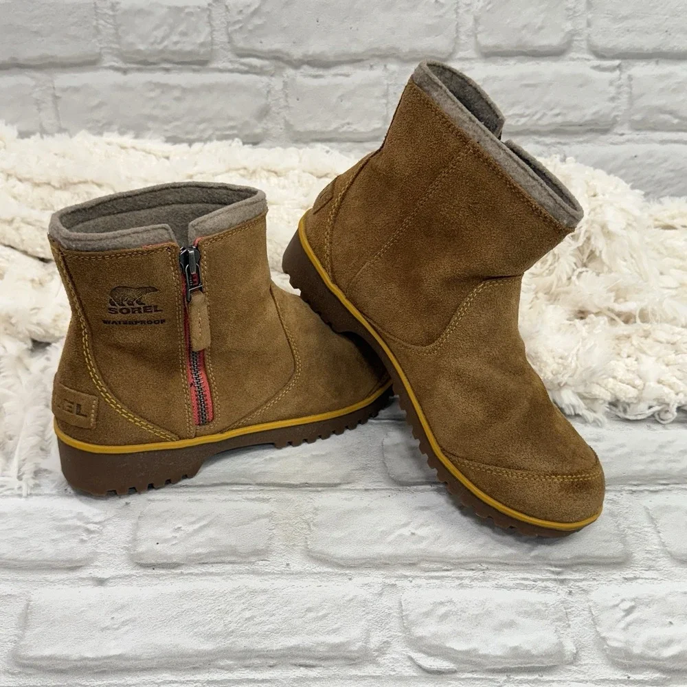 Sorel Suede Leather Boots Wool Lined Waterproof Lug Sole Ankle‎ Work Boots Sz 9